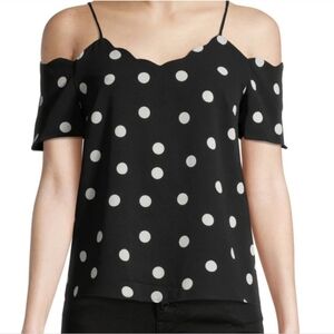 MONTEAU Cold Shoulder Polka Dot Top Shirt Size Medium
